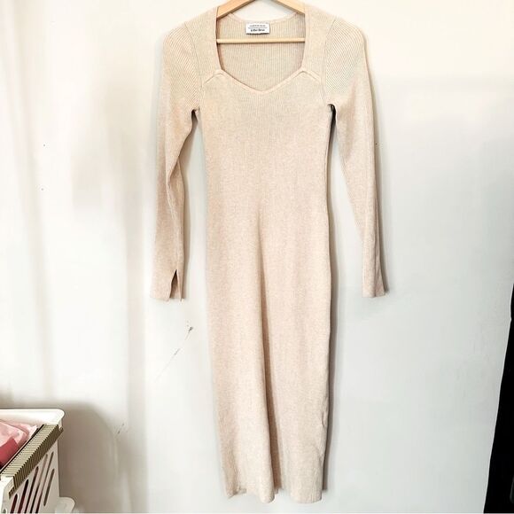 LA Atelier & Other Stories Sweetheart Slim Ribbed Dress in Neutral Stone Medium - Picture 4 of 14